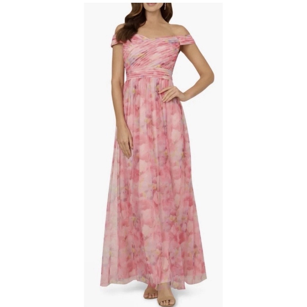 Adrianna Papell Printed Tulle Off-the-Shoulder Gown, NEW! Size 16W Floral A-line
